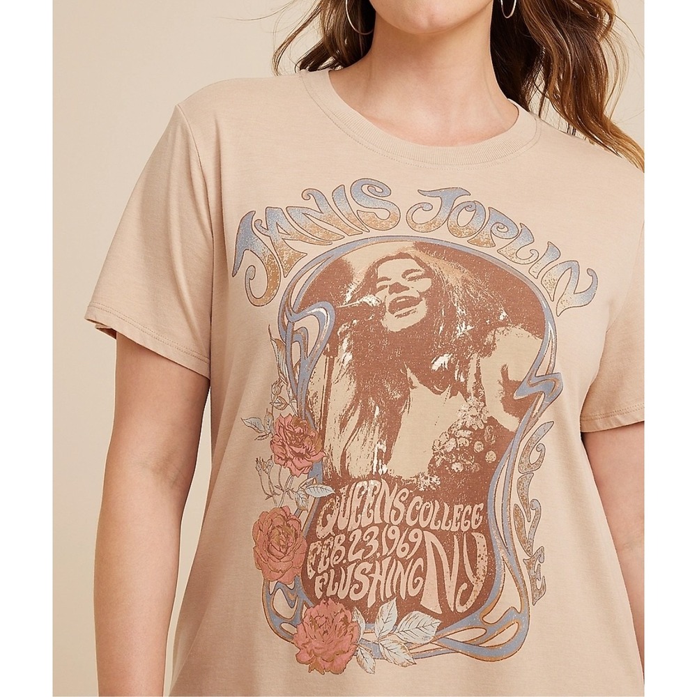 Janis Joplin Queens College NY Retro Style Graphic Tee Goodie Two Sleeves XS